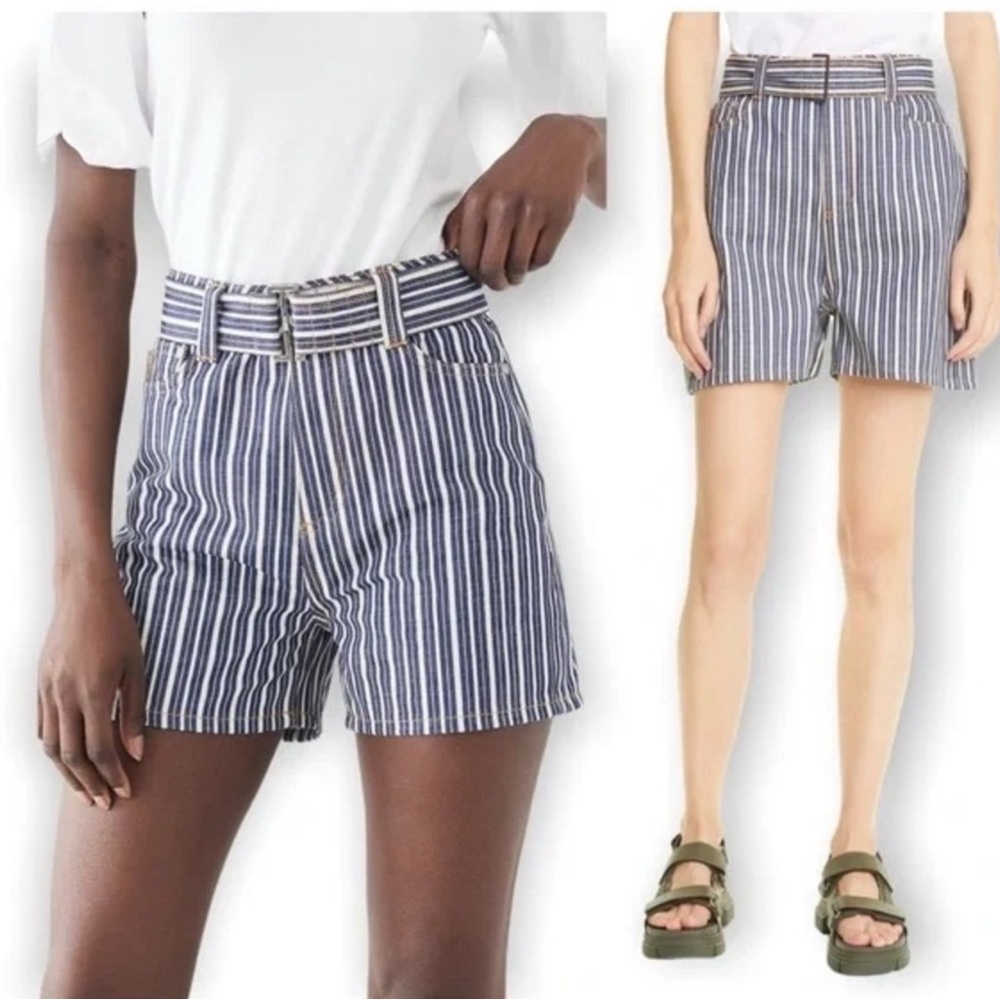 GANNI Mixed Stripe Denim Shorts - Dark Indigo Size 25